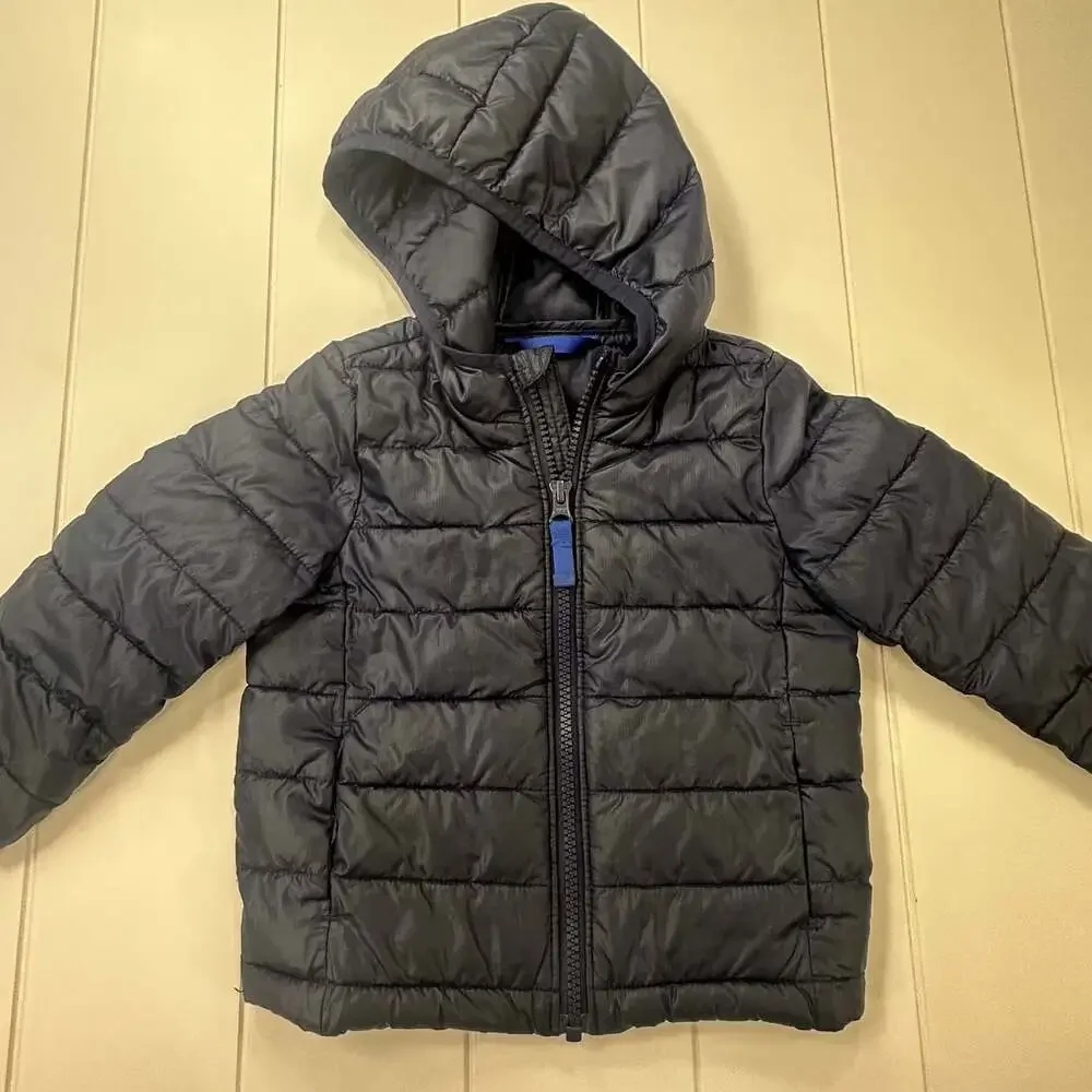 Primary The Baby Puffer Jacket Dark Navy Blue Hooded Size 18-24M